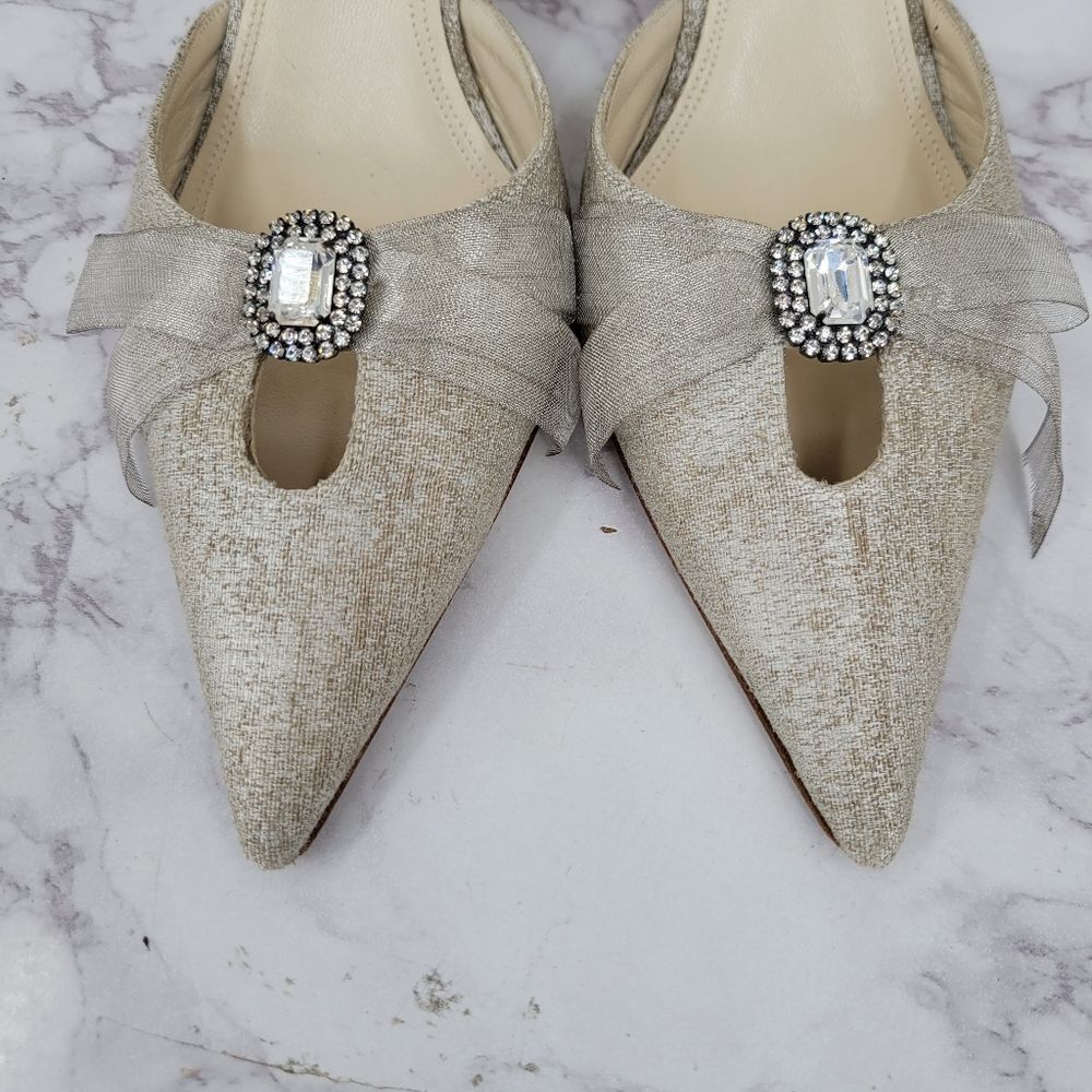 Shannon Britt Italian Silver Kitten Heel Mules Formal Bridal Evening - Picture 11 of 16